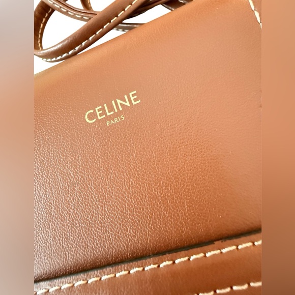 CELINE X HEDI SLIMANE LEATHER CROSSBODY SUNGLASSES OR PHONE CASE POUCH BROWN NEW - Picture 2 of 7